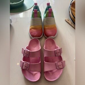 Girls, size 9 Cat & Jack Rainbow Sneakers & Pink Birkenstock Sandals